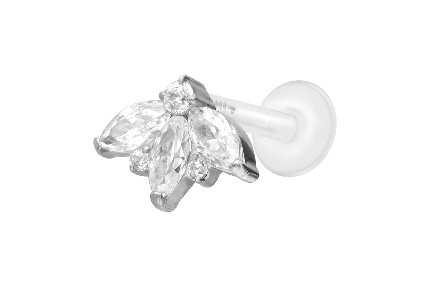 PTFE Labret Piercing mit Innengewinde + Titan-Aufsatz LOTUSBLÜTE